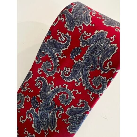 Hennessy Couture Paris Men's Silk Neck Tie Red Blue Paisley JL - Picture 2 of 8